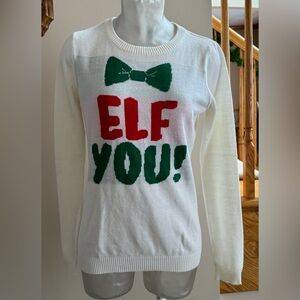 Rue21 White Sweater with Green and Red Design Size Large